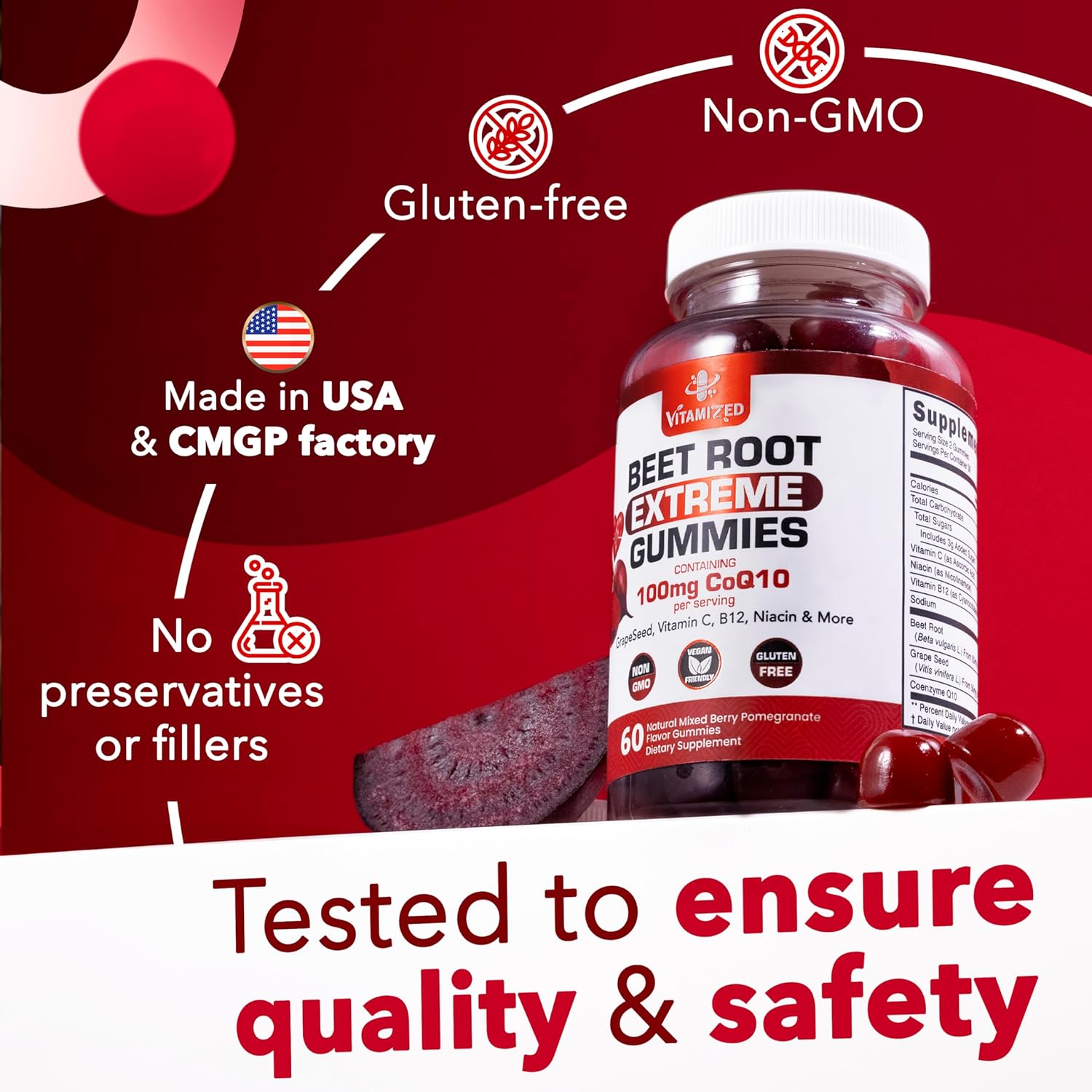 Beet Root Gummies with Grape Seed Extract, 60 Count