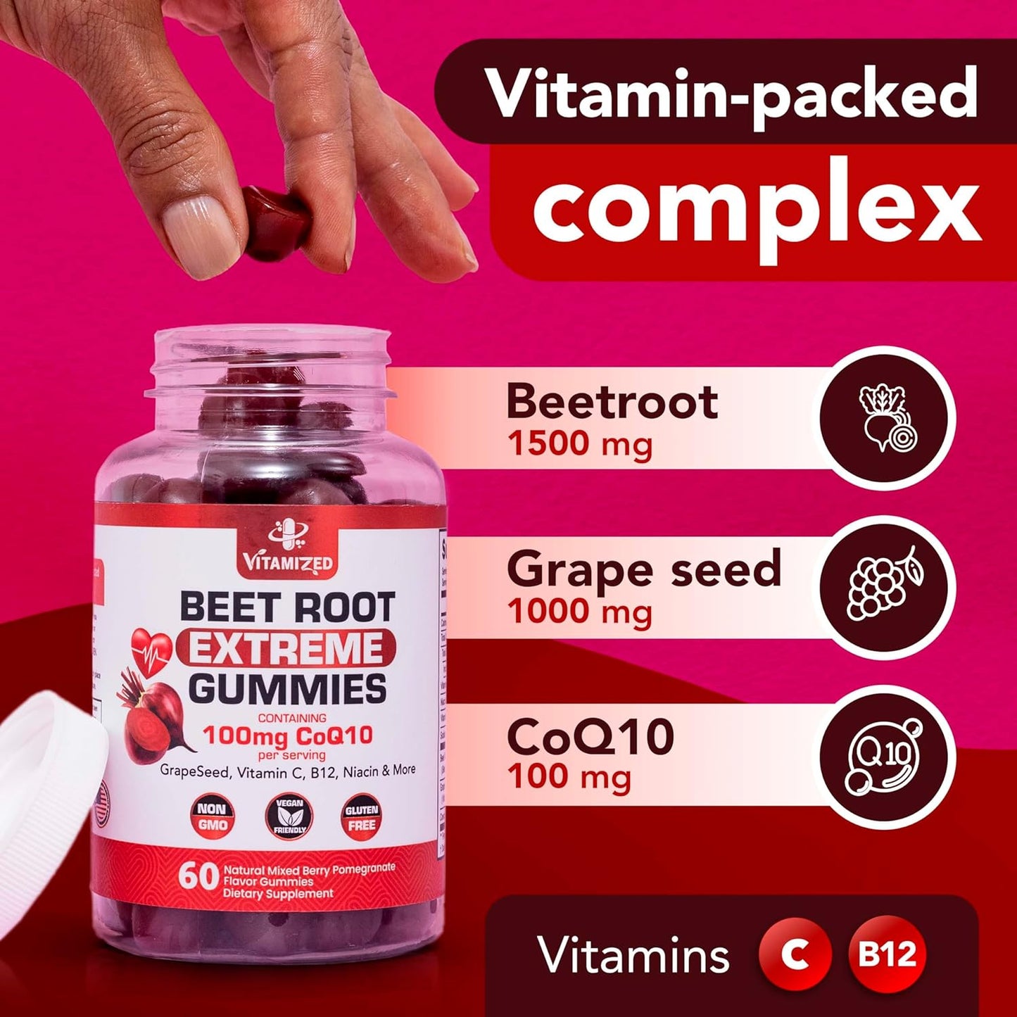 Beet Root Gummies with Grape Seed Extract, 60 Count