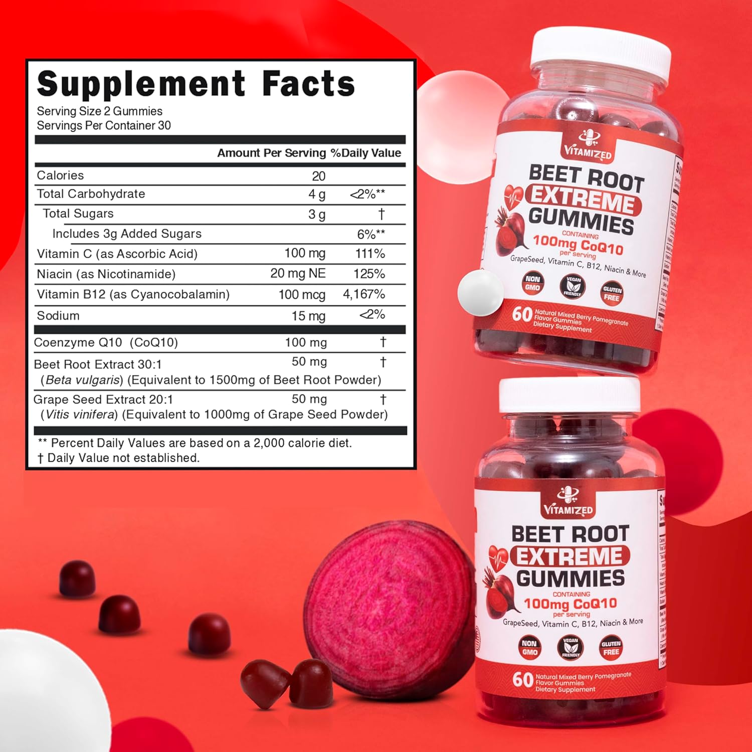Beet Root Extreme Gummies with CoQ10, 60 Count